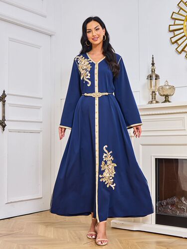 Dubai Long Robe Dress Print Embroidery Beading Technology Series Long Women's Factory Wholesale