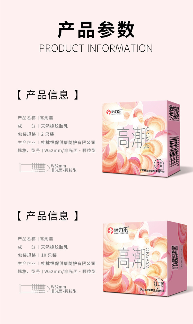 Beilele Orgasm Condoms 2-Pack, Lubricated Ultra-Thin Latex Condoms, Medium — detail image 9