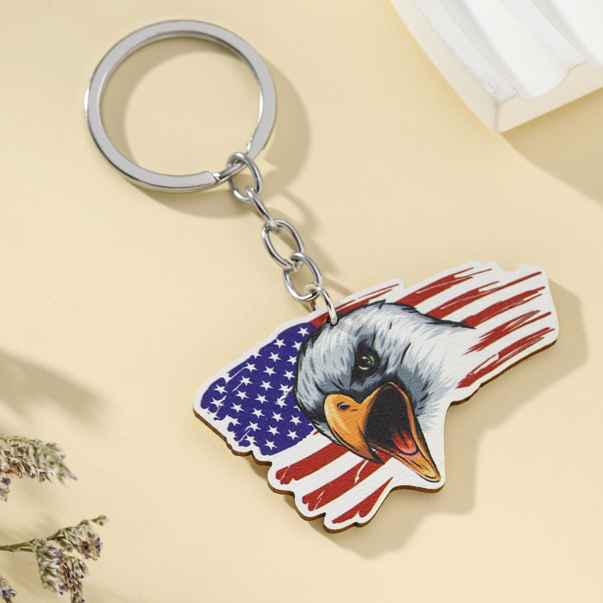 13g Weight Keychain Classification 1 Piece Quantity Daily Occasion Wood Material American Flag, Eagle Pattern Unisex Gender Retro Style 1 Piece Retro American Flag Eagle Wood Unisex Keychain 18