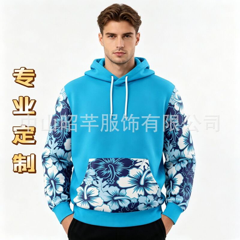 Manufacturer Customizes Cross-Border Unisex Hooded Sweatshirts, Loose-Fitting Sublimation Printed Polyester-Cotton Sweatshirts, Custom-Made with Provided Images and Samples
