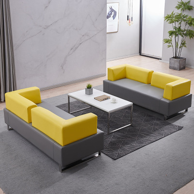 Sofá de oficina casual combinación de mesa de té sala de estar sala de recepción sala de estar sofá de cuero combinación de sofá de tres personas