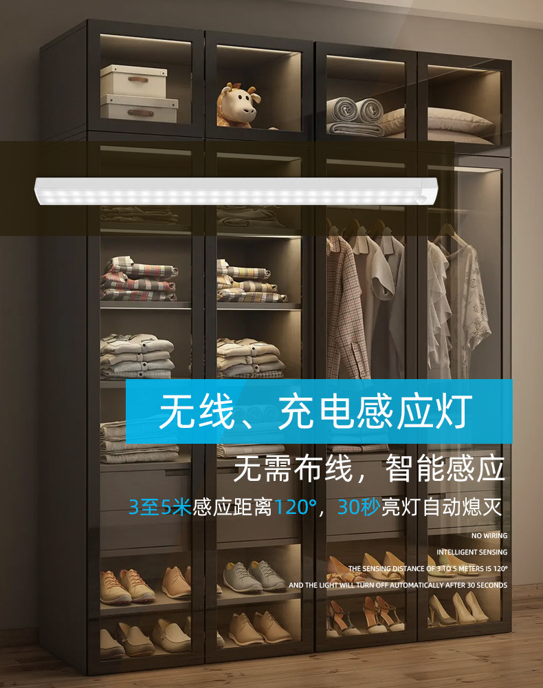 Comercio exterior transfronterizo llevó la inducción del cuerpo humano inteligente inalámbrico magnético noche luz tira electrodeless oscurecimiento de carga armario Luz