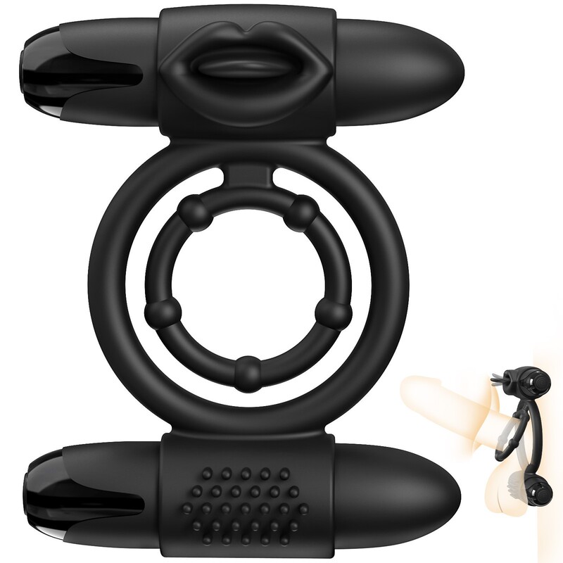 Couple's resonance dual-lock penis ring for men, fully automatic adult sex toy, rechargeable vibrating double ring