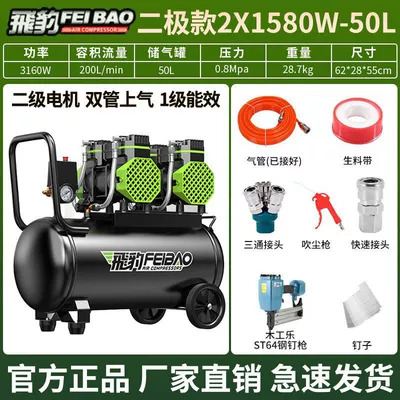 Hava kompressorları Compressor Small 220V Portable - feibao-quality-assurance-oil-free-and-maintenance-free-brushless-double-head-3160w-50l-double-tube-steel-nail-gun