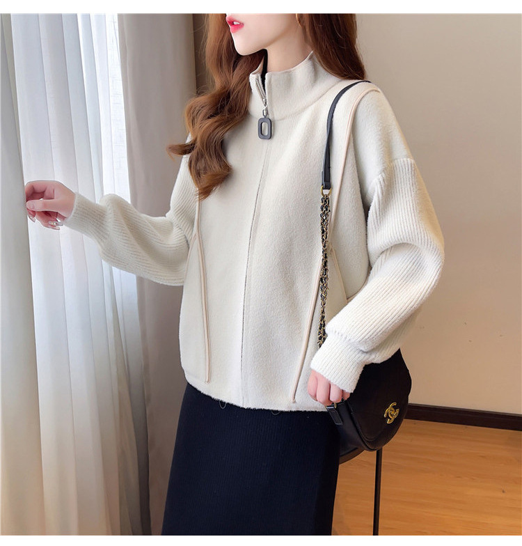 Faux double-sided woolen knitted jacket for women, 2023 autumn new style zipper baseball jacket, short, loose, thick and large cardigan pic 22