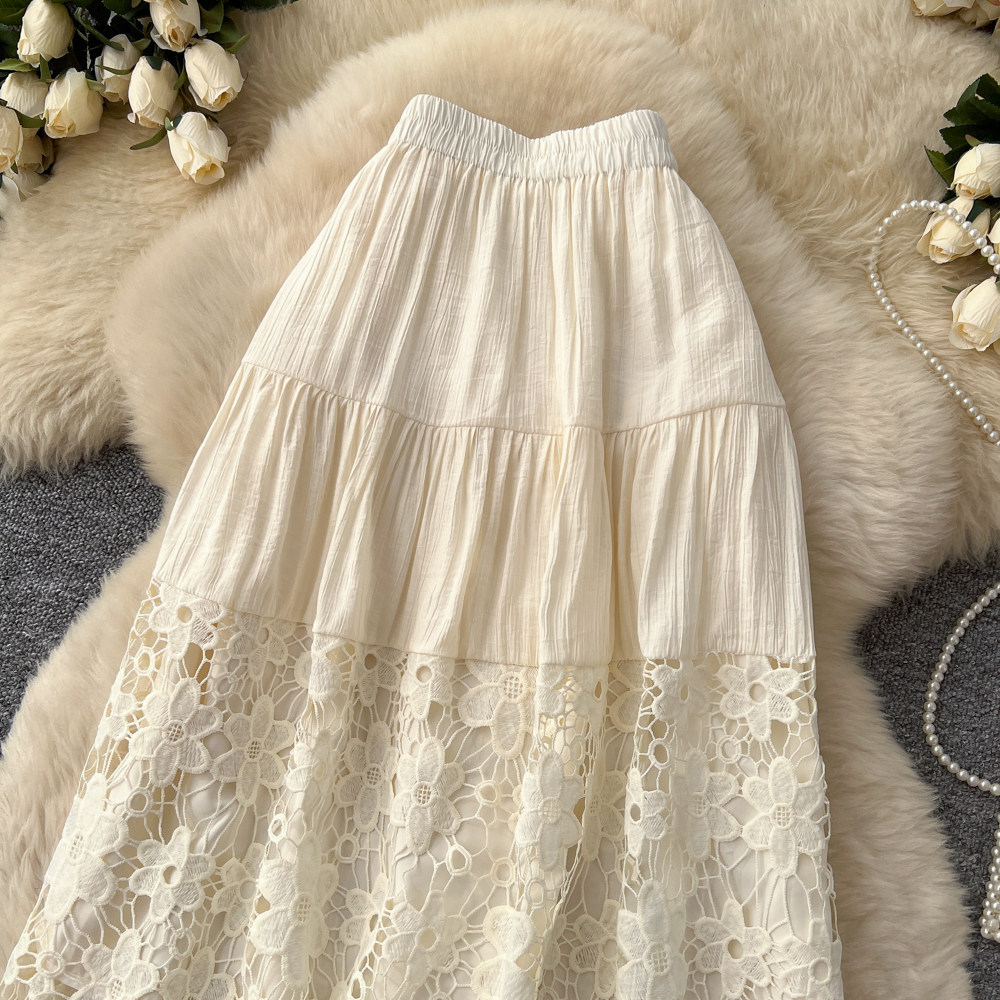 Damen A-linien Midirock Mit Spitzen-einsätzen Und Blumenmuster_voghion.com