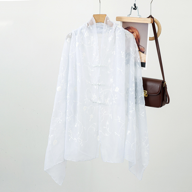 Bufanda de seda bordada, ambiente coreano, color sólido, todo fósforo, pañuelo en la cabeza, bufanda de cuello multiusos, hebilla de placa de protección solar, chal exterior