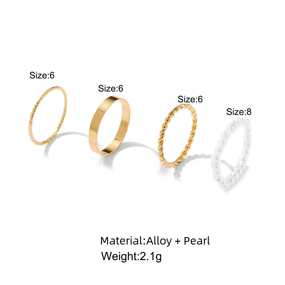 Ring Four-piece Set Combination Personalized ins Cool Style Simple Pearl Ring_voghion.com