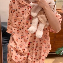上新！100%全棉双层纱布睡衣女夏季可爱短袖套装纯棉居家服