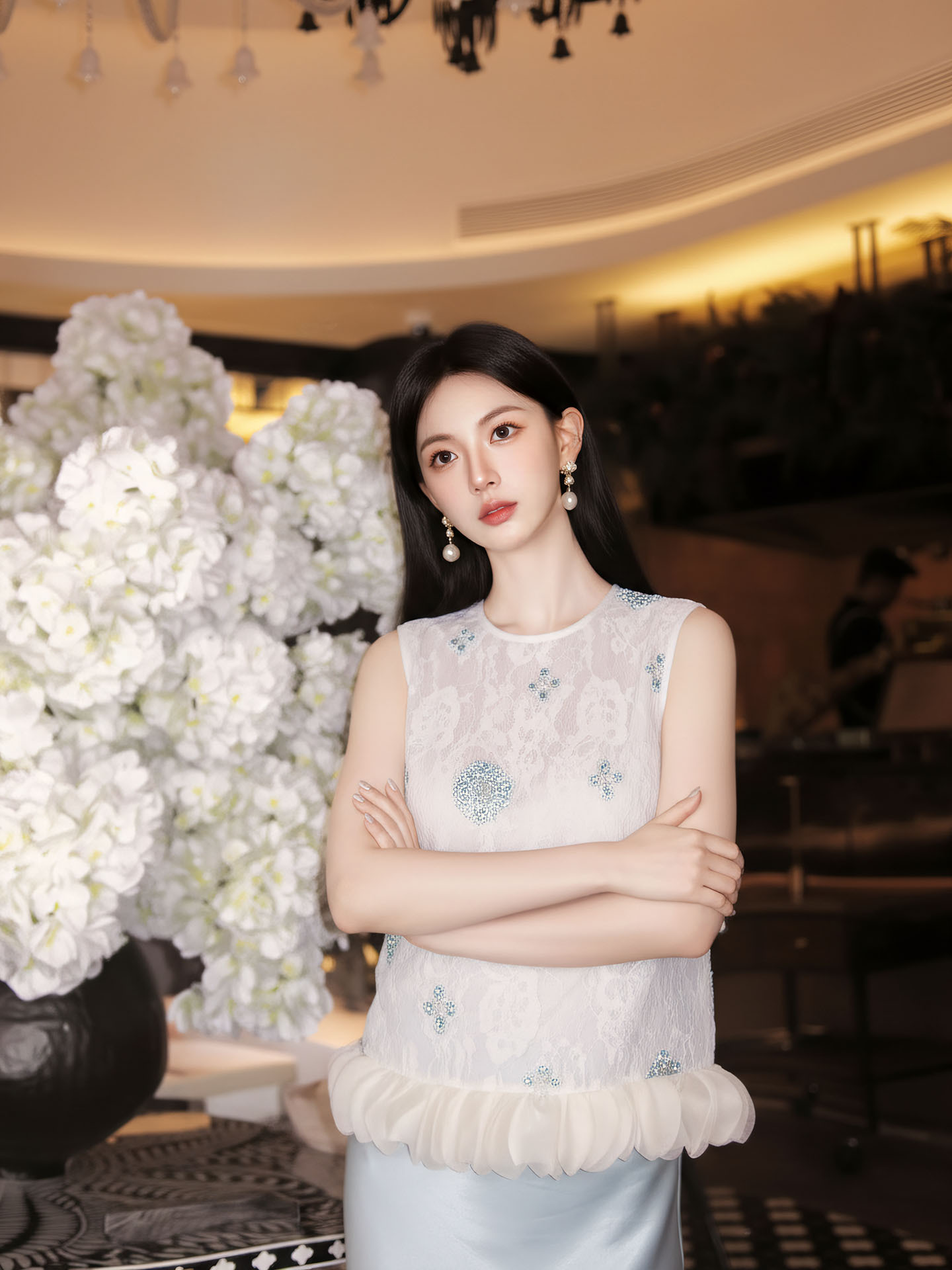 Bộ áo gile đính cườm thêu hoa cách tân + chân váy trơn thanh lịch nữ — bộ đồ, Trang chủ, Màu xanh nửa váy