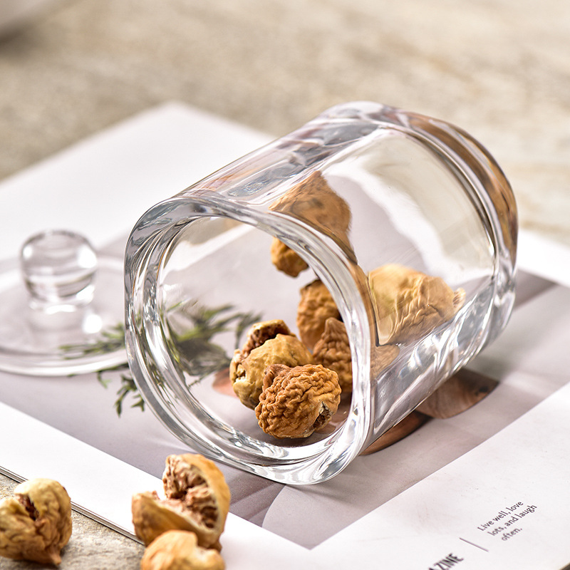 Household Creative Glass Tall Candy Jar Transparent Thickened snack Plate with Lid Sugar Jar Mongolian Yurt Sugar Jar Wholesale