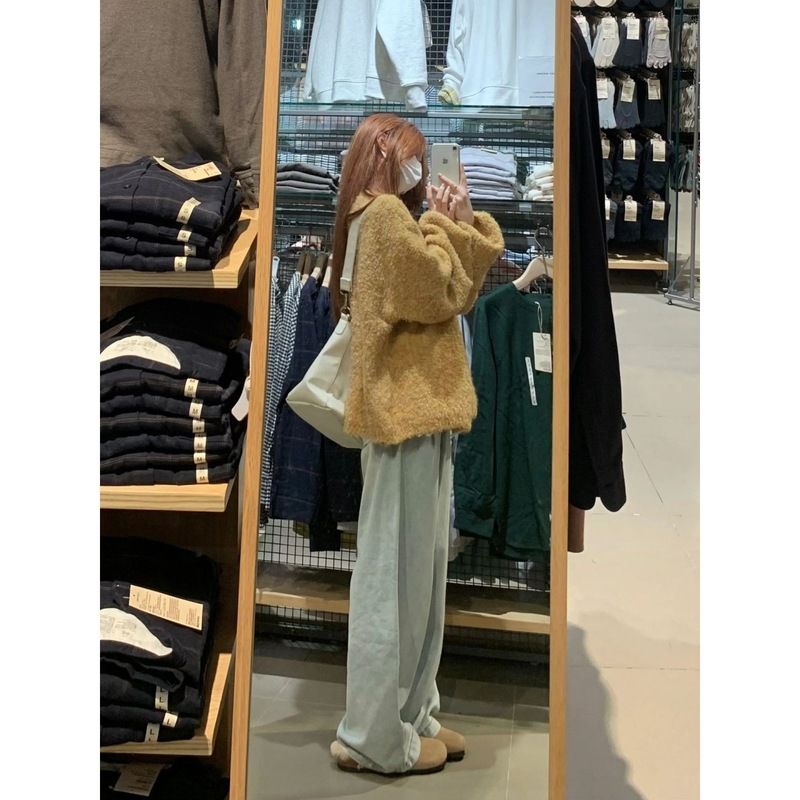 レイジースタイルソフトワックス状ラウンドネックイエローニットカーディガン女性のための春と秋のルーズ小森スタイルレトロセータージャケットトレンディ|undefined