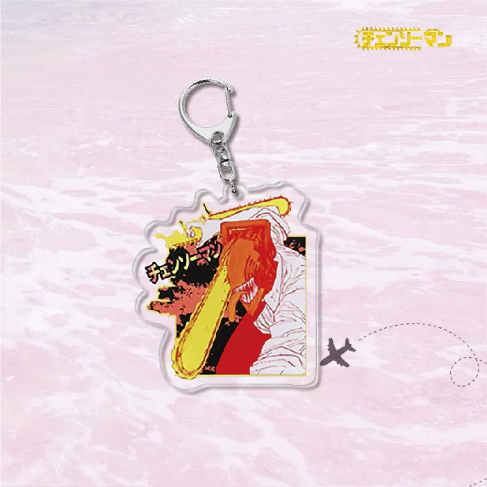 Acrylic keychain chainsaw character, double-sided 6 cm charm, metal ring & clasp