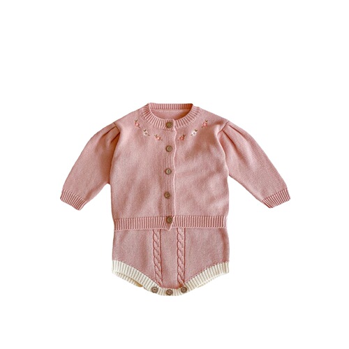  Spring and Autumn Clothes for Infant Girls Knitted Embroidered Sweater Jacket + Twist Romper Suit Single Shot