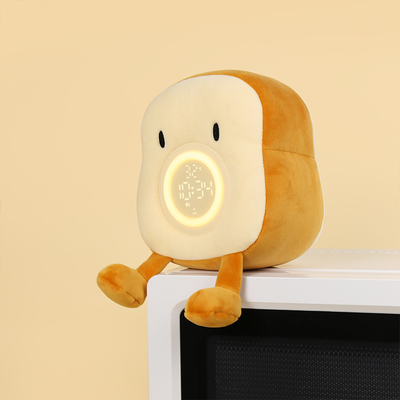 ぬいぐるみトースト目覚まし時計ランプusb充電携帯電話スタンド調光小夜灯寝室ベッドサイド添寝led定時灯|undefined