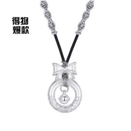 得物爆款在逃公主蝴蝶结项链女平安扣吊坠足银铃铛黑色编织绳挂链