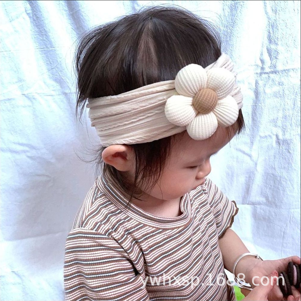 Diadema elástica para bebés, flor de cinco pétalos, accesorio suave para recién nacidas