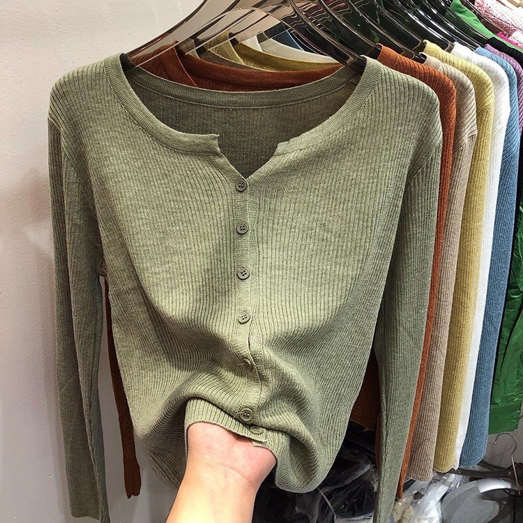 V Neck Neckline Warm Function Wholesale Women's Casual Solid Color Long Sleeve Button Sweaters & Cardigans