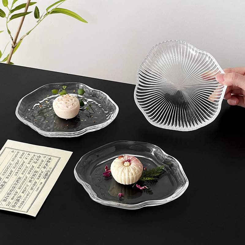 Rule Cloud Glass Plate Design Transparent Fruit Plate Dessert Plate Chinese Afternoon Tea Pastry Plate Tea Snack Plate