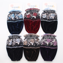 2025新款秋冬袖套短款女金丝绒蕾丝拼接防污护袖羽绒服套袖批发