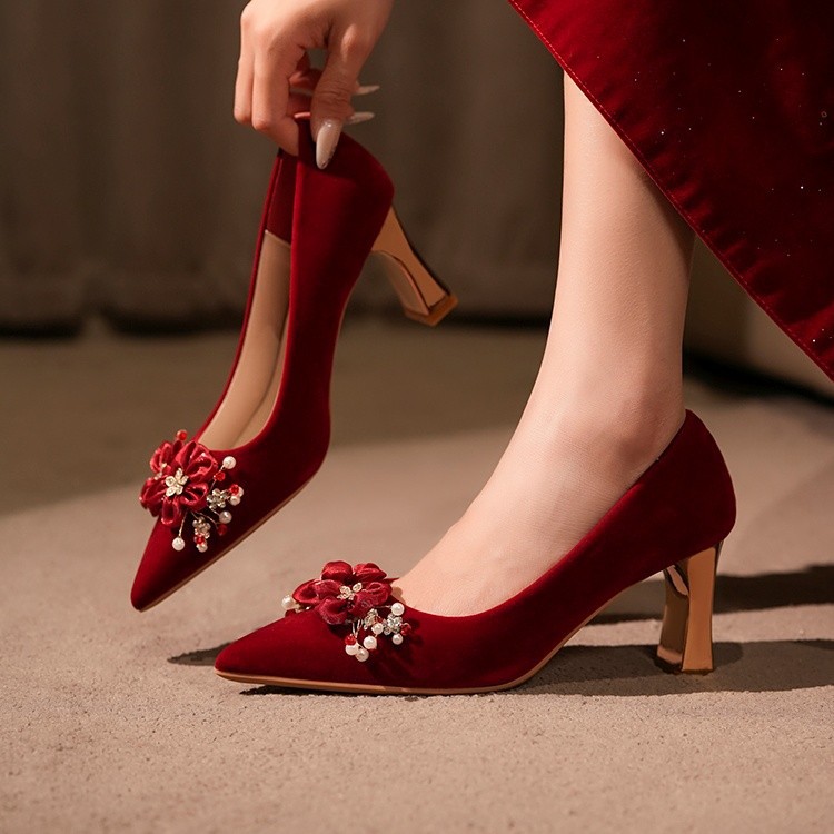 Bride's Women, 2025 Autumn New Style, Shallow Mouth, Thin Heel, Women's Shoes, Xiuhe Dress High Heels, Pearl_vogvips.com