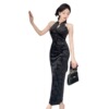 Pearl embellishment off shoulder cheongsam with buttocks wrapped dress