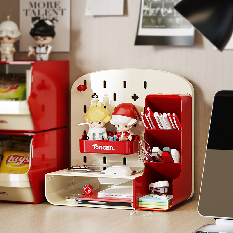 Desktop Pegboard Storage Box with Compartments, Multifunctional Desk Stationery Slanted Pen Holder, Pen Rack, Office Desk Organizer