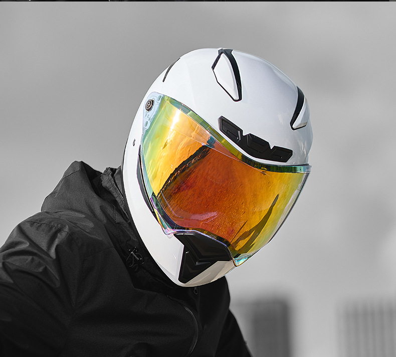 RNG New National Standard Motorcycle Helmet Full-Face Helmet for Men and Women with Dual Visors, Ventilation, Sun Protection, and Tail Light for Electric Vehicles