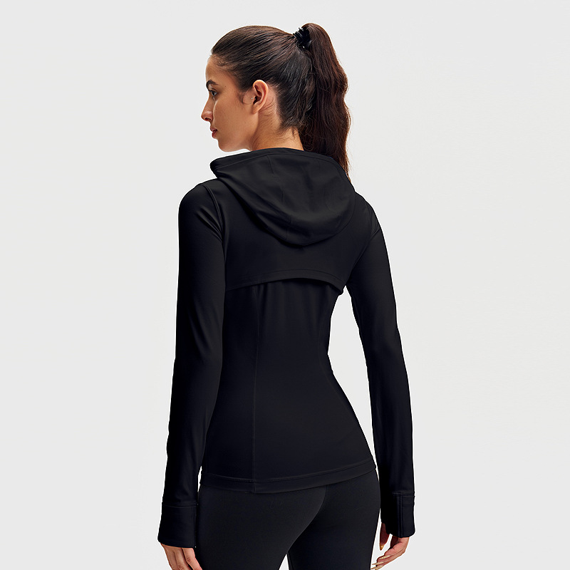 Chaqueta deportiva Lulu para mujer, sudadera con capucha para correr al aire libre, elástica, transpirable, ropa de yoga DF, top con cremallera de manga larga
