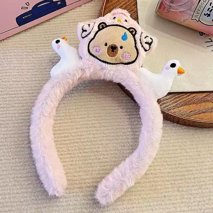 Diadema de peluche oso estrella delu orejas de conejo celebridad de internet lindo dibujos animados horquilla diadema lavado de cara banda de pelo horquilla tocado