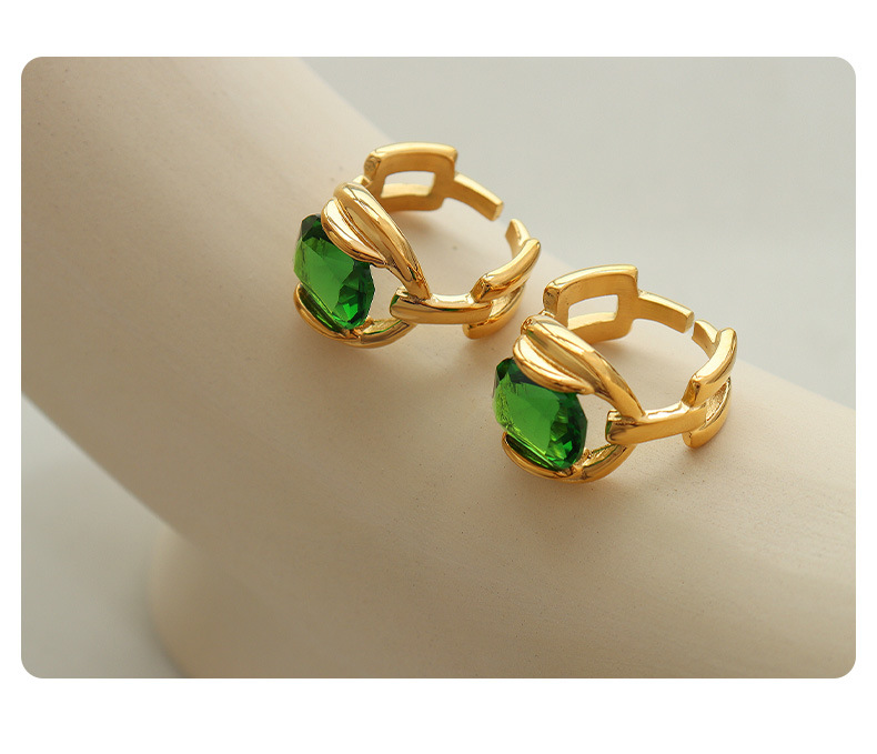 French Style Geometric Titanium Steel Rings Plating Artificial Crystal Stainless Steel Rings