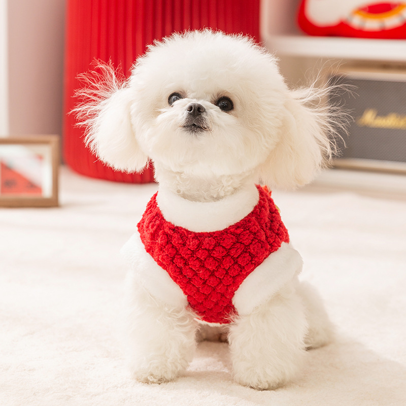 Otoño y invierno para perros Fu Fu a la primavera de Año Nuevo, ropa de terciopelo, perros pequeños y gatos, ropa de mascotas de Año Nuevo.