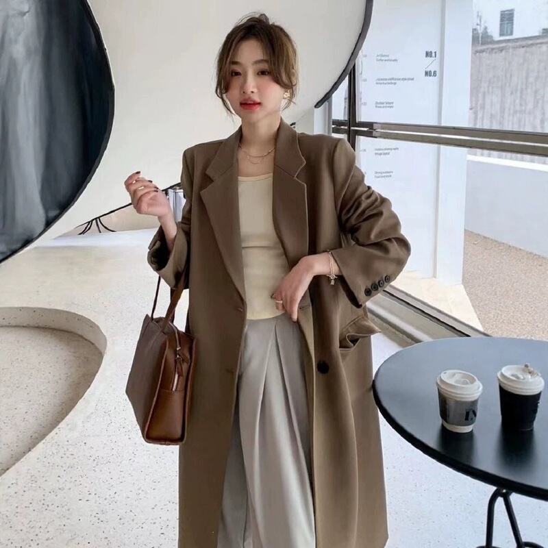 2026 Autumn/Winter Korean Style Trendy Casual Versatile Coffee-Colored Women's Blazer, Korean Loose-Fit Thin Trench Coat 2026 Autumn/Winter Korean Style Trendy Casual Versatile Coffee-Colored Women's Blazer, Korean Loose-Fit Thin Trench Coat