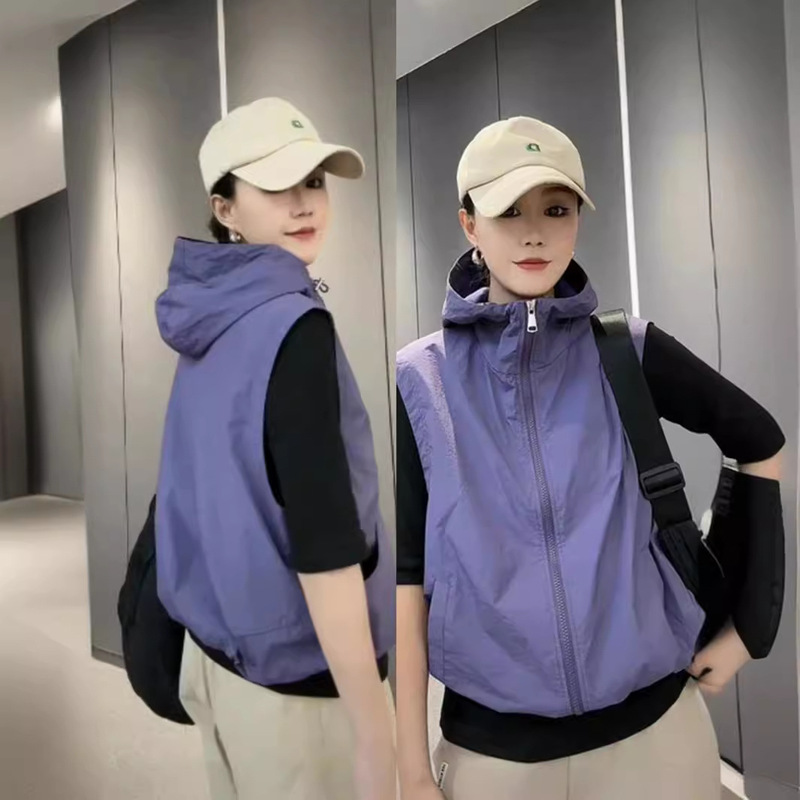 Dongdaemun Zippered Hooded Black Vest for Women, 2026 Spring/Summer New Style, Slimming, Breathable, Trendy, Lightweight Top