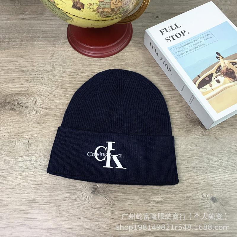 CK经典款针织帽印花款毛线帽男女秋冬百搭冷帽显脸小情侣帽子|undefined