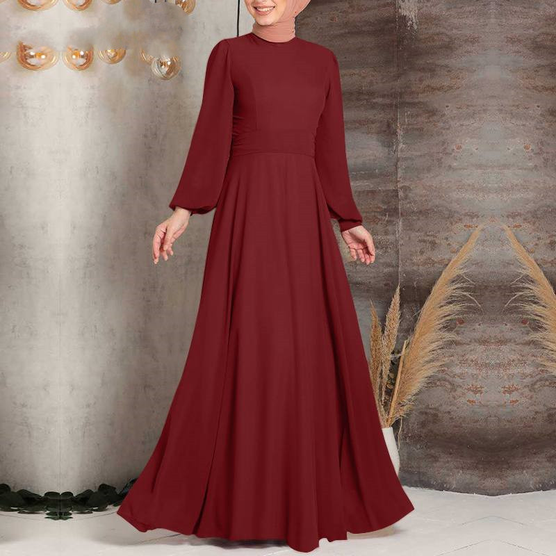 Damenbekleidung Muslimische Urlaubsparty türkisches Sommerkleid Kaftan muslimisches Kleid Frühling langärmeliges übergroßes Gewand_voghion.com