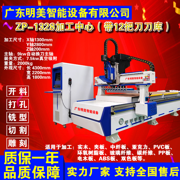 1328加工直排12把刀全自动板式数控机家具木工开料机直排换刀中心