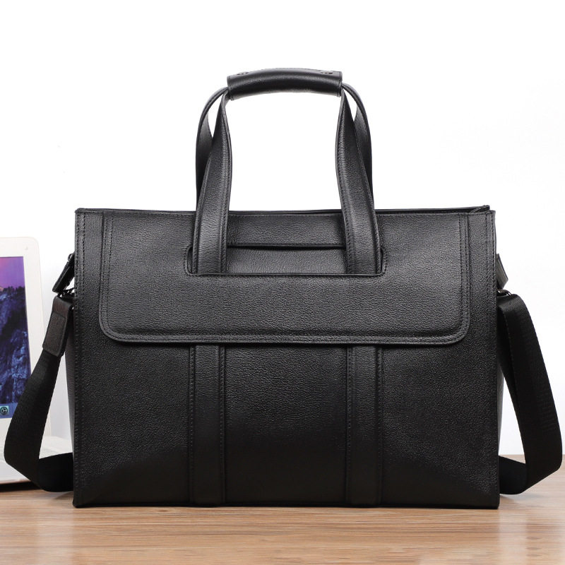 Túi xách nam dung tích lớn 40×13×29 cm đựng laptop 15,6 inch, túi đeo chéo vai da bò — Lớp lót nỉ cao cấp màu đen