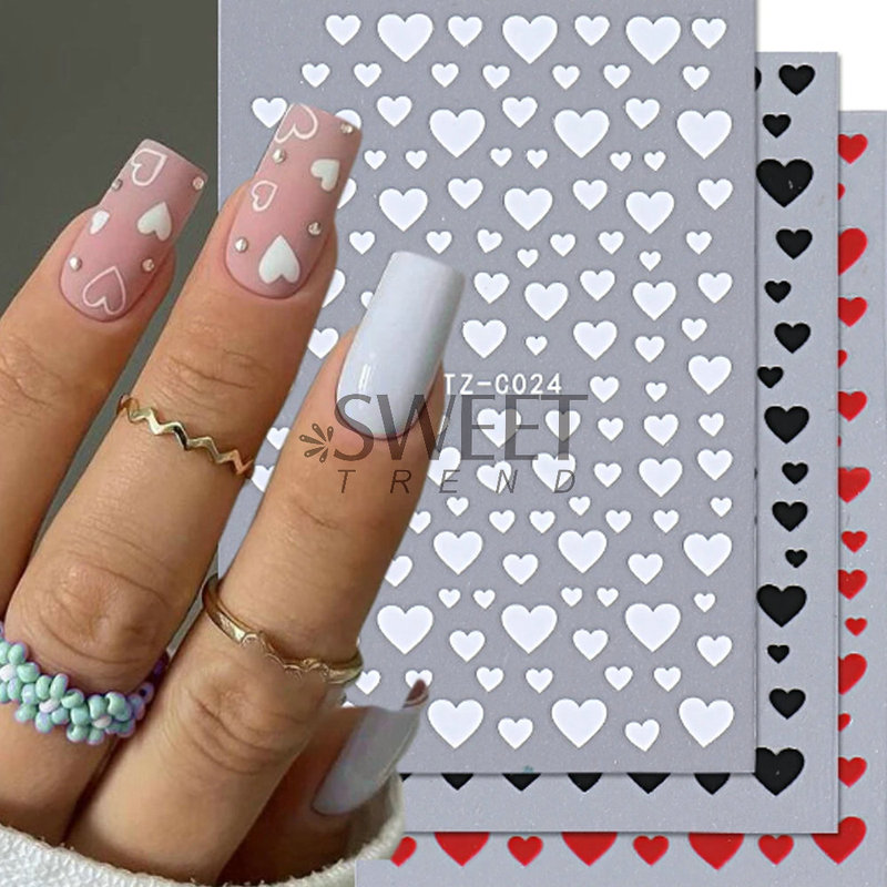 Valentine's Day Nail Art Stickers Wholesale 3D Adhesive Black and White Gold Love Self-Adhesive Nail Art Decals Decoration Nails