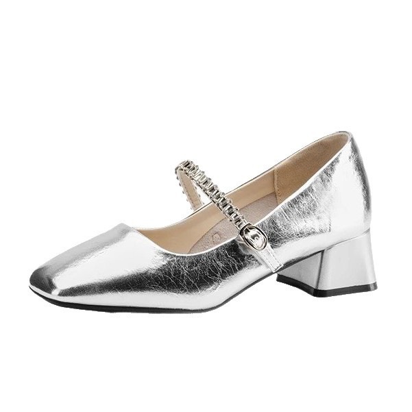 Zapatos de primavera de talón grueso con falda de 2026 zapatos de mujer zapatos franceses cuadrados zapatos de boca superficial en stock 1 par orden