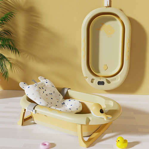 Newborn foldable temperature-sensitive baby bathtub for infants, with sitting and lying functions, enlarged size children's bathtub