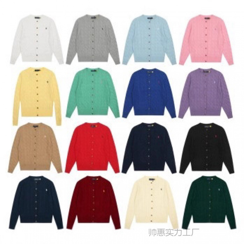 Scan the Qr Code Rl2025 Autumn and Winter Laff Pony Logo Twist Embroider Wool Round Neck Simple Knitted Cardigan Sweater Scan the Qr Code Rl2025 Autumn and Winter Laff Pony Logo Twist Embroider Wool Round Neck Simple Knitted Cardigan Sweater