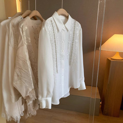 2025早春の新型シンプルファッション百合襟単列ボタンデザイン釘珠刺繍シャツ上着卸売り