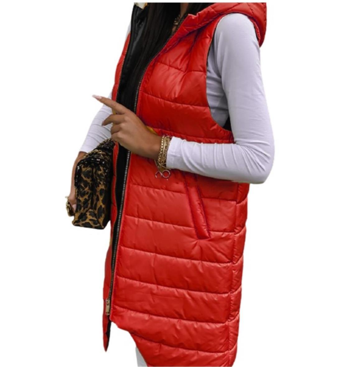 2021 deseo europeo y americano color sólido elegante Chaqueta de punto con capucha Chaleco de un solo pecho bolsillo sin mangas abrigo de longitud media