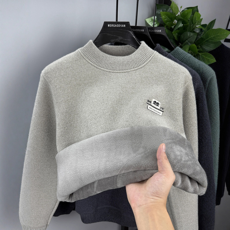 High-End Half Turtleneck Knitwear for Men, Thickeneded and Velvet Warm Top, Chenille One-Piece Velvet Knitwear, Pullover Bottoming Shirt