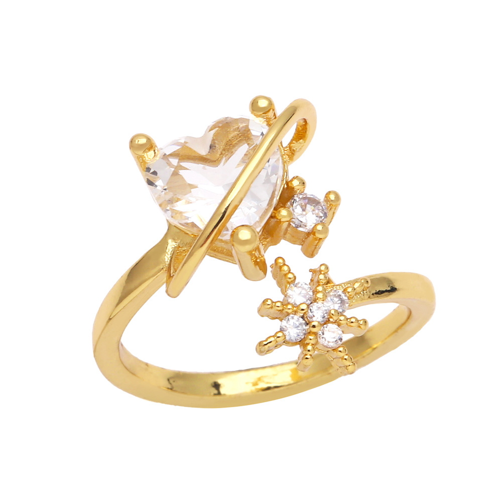 fashion inlaid zircon heart-shaped eight-pointed star copper opening ring