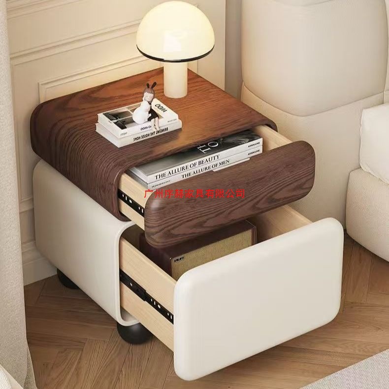 2025 New Casual Cream Modern Bedside Cabinet Light Luxury Bedroom Solid Wood Home Storage Bedside Cabinet