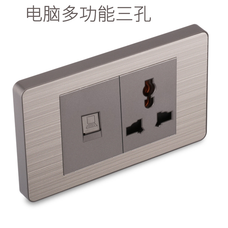 15A panel de metal de acero inoxidable gris dibujado tres agujeros Taiwan fabricado en Estados Unidos enchufe de pared conmutador suministro directo