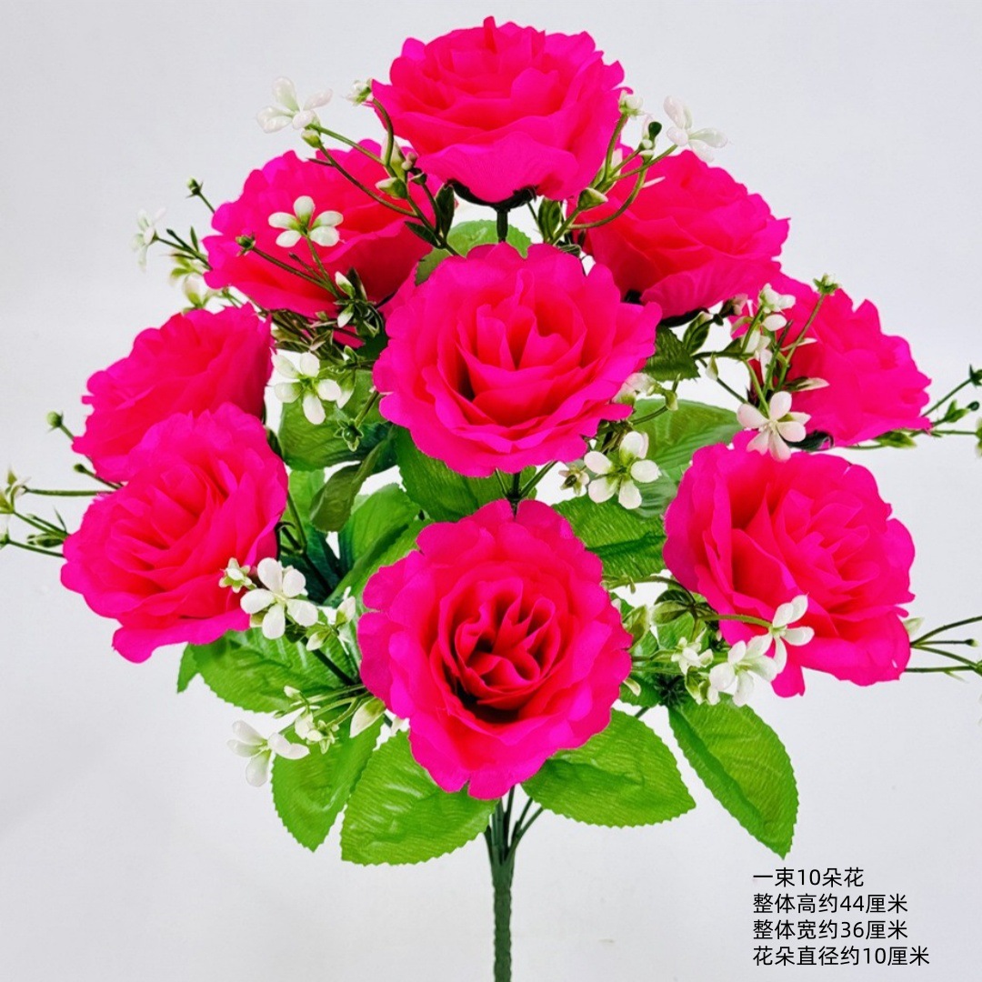 Flores de imitación de 10 flores de alto tallo princesa rosa tela de seda rosa decoración del hogar de alta calidad sala de estar mesa de comedor arreglos de flores