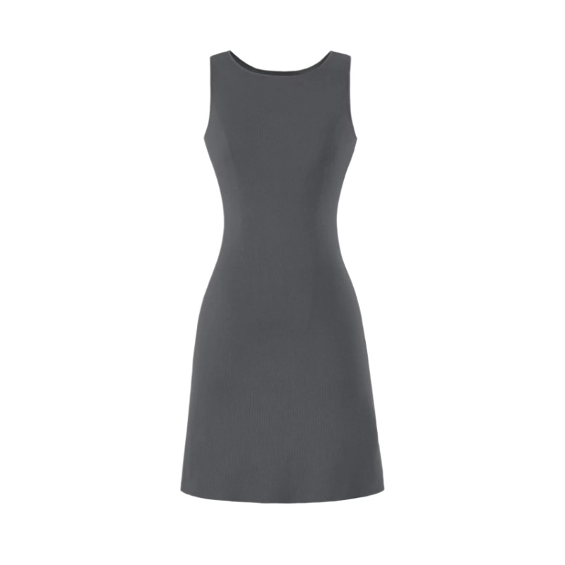 Knitted base solid color dress sleevless with a round collar